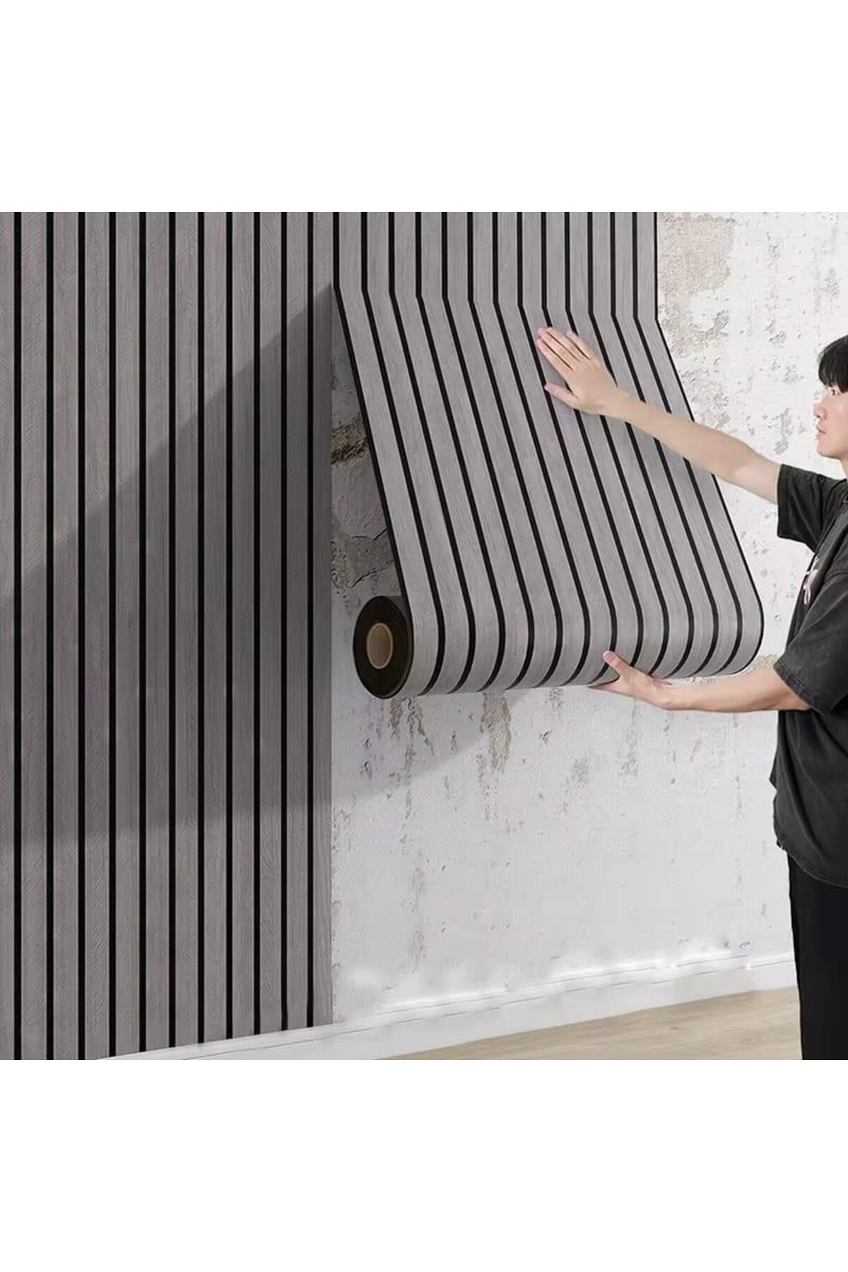 Yapışkanlı Akustik Panel Gri 3D 60cmx250cm 1 Adet SXP Lambiri Desenli Duvar Paneli Kağıdı 3107-2
