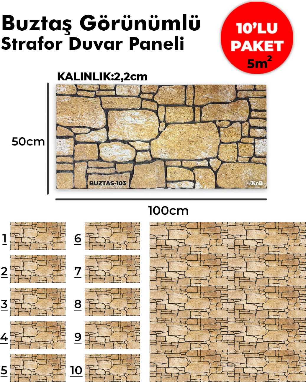 Buztaş Görünümlü Strafor Duvar Paneli (10'lu Paket)