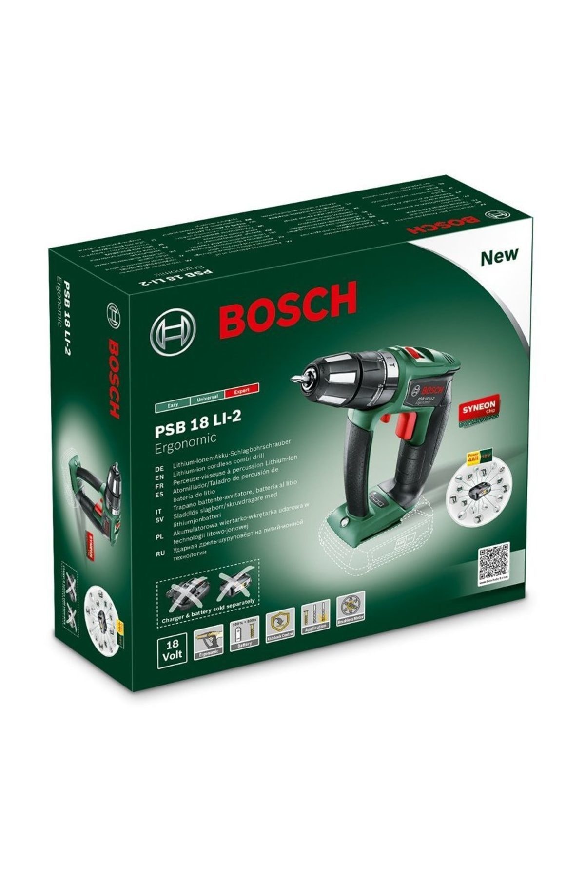 BOSCH Professional Psb 18 Li-2 Ergo Akülü Darbeli Delme/Vidalama Makinesi, Yeşil, Akü ve Şarj Cihaz