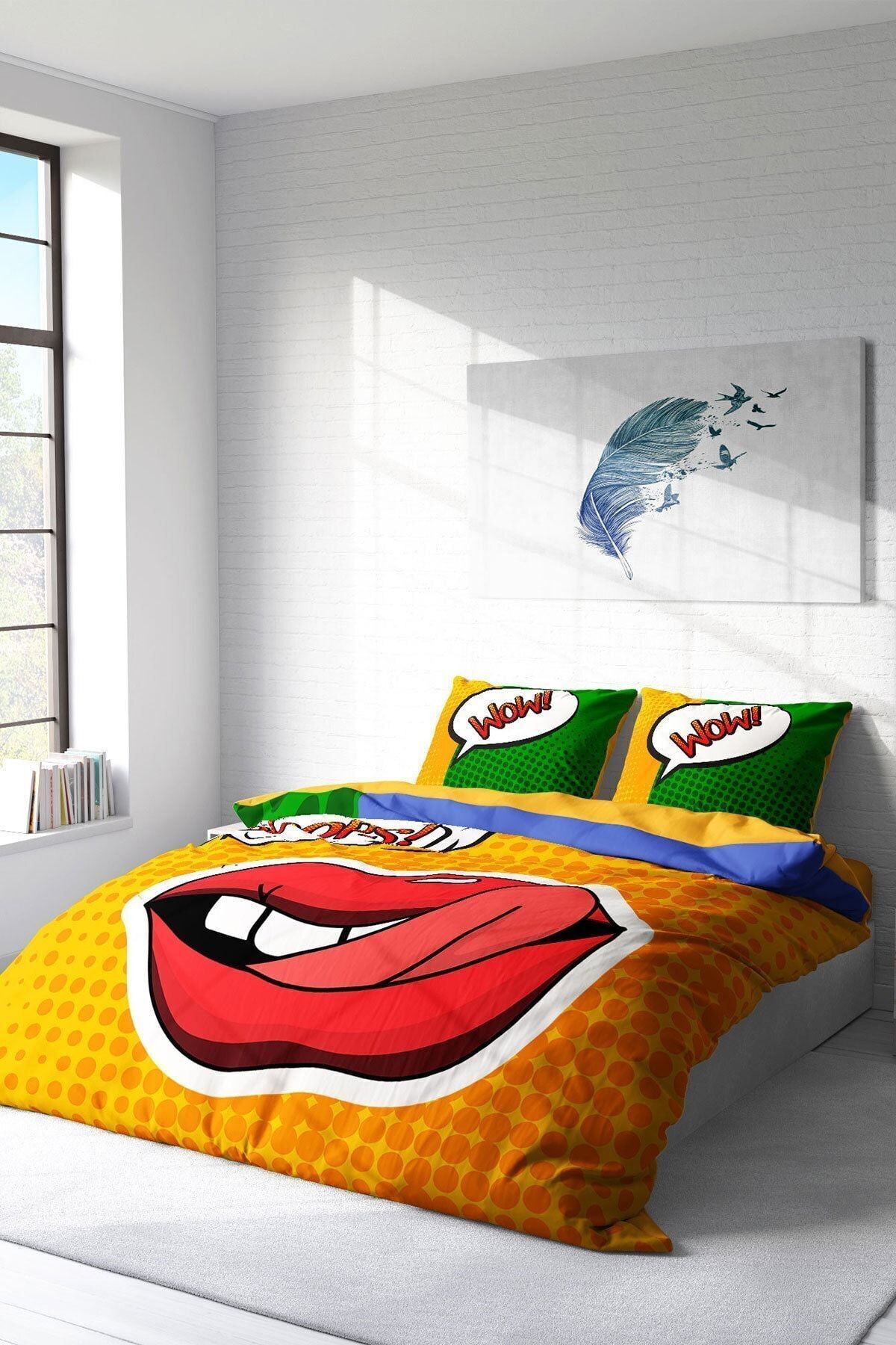 Nevresim Takımı %100 Doğal Pamuk Çift Kişilik 3d Digital Ooops Lips