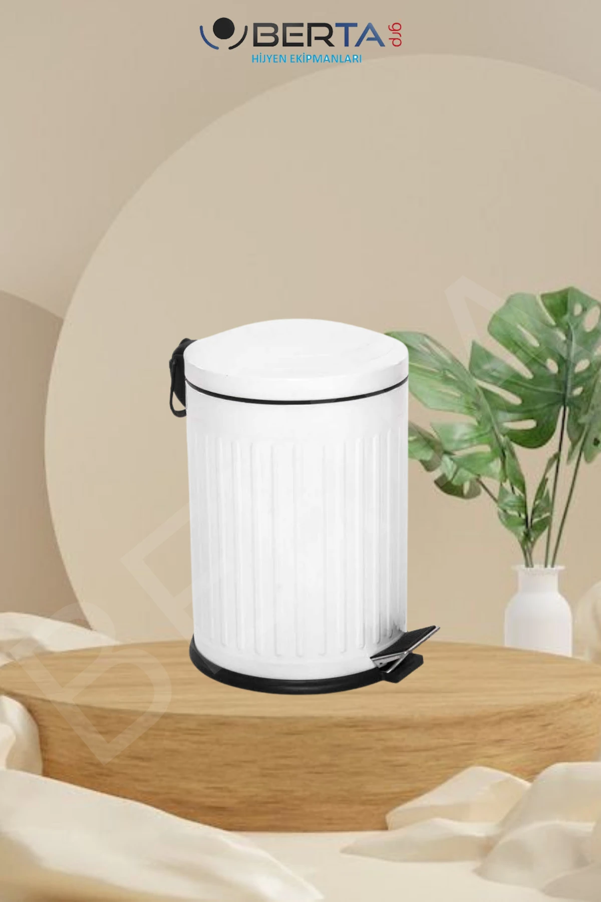 Vintage Beyaz Çöp Kovası Amortisörlü Kapak Çizgili Lüks Model 5lt