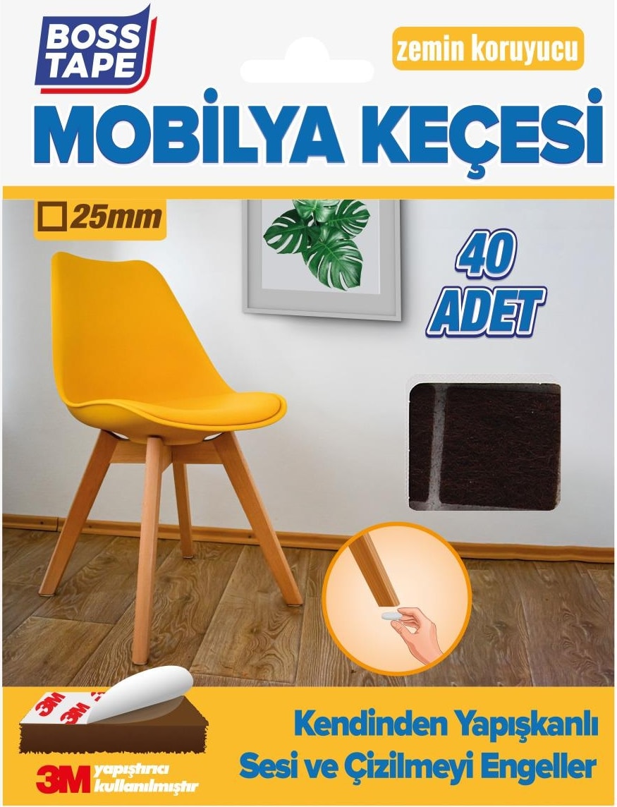3M Yapışkanlı 40 Adet 25MM Kare Kahverengi Mobilya Sandalye Masa Ayağı Keçesi