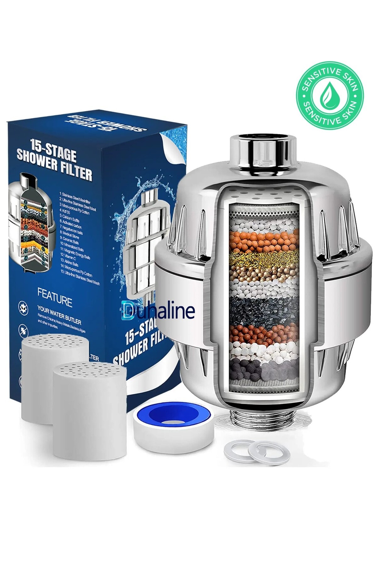 15 Aşamalı Duş Banyo Mutfak Filtresi Klor Kireç Kötü Koku Toksinlere Karşı Etkili Su Arıtma Sistemi