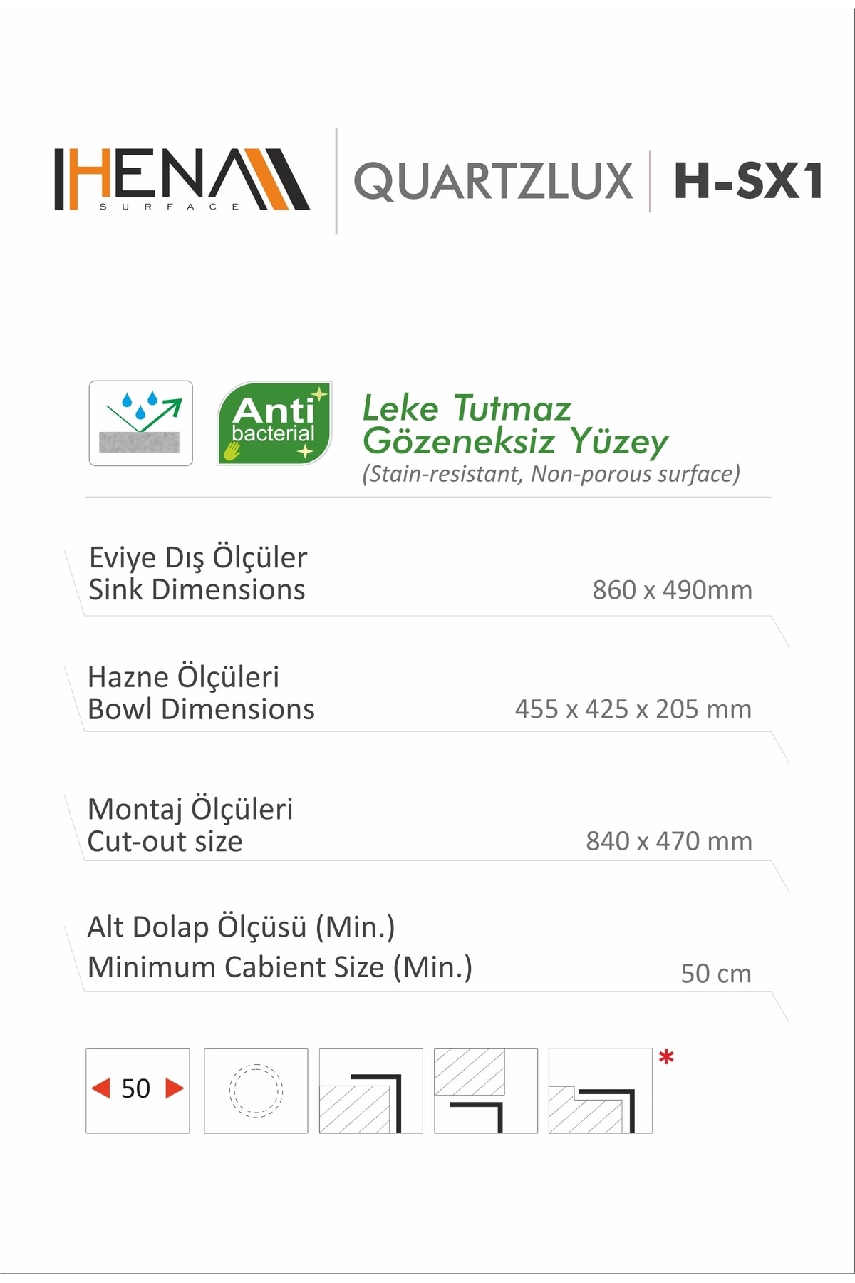 Granit Eviye 1 Gözlü Toprak 86x50 Granit Evye Kuvars