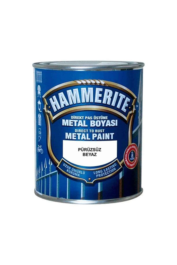 Hammerite Direk Pas Üstüne Metal Boyası 2.5l/3.5kg Pürüzsüz Beyaz-astara Antipasa Gerek Kalmaz