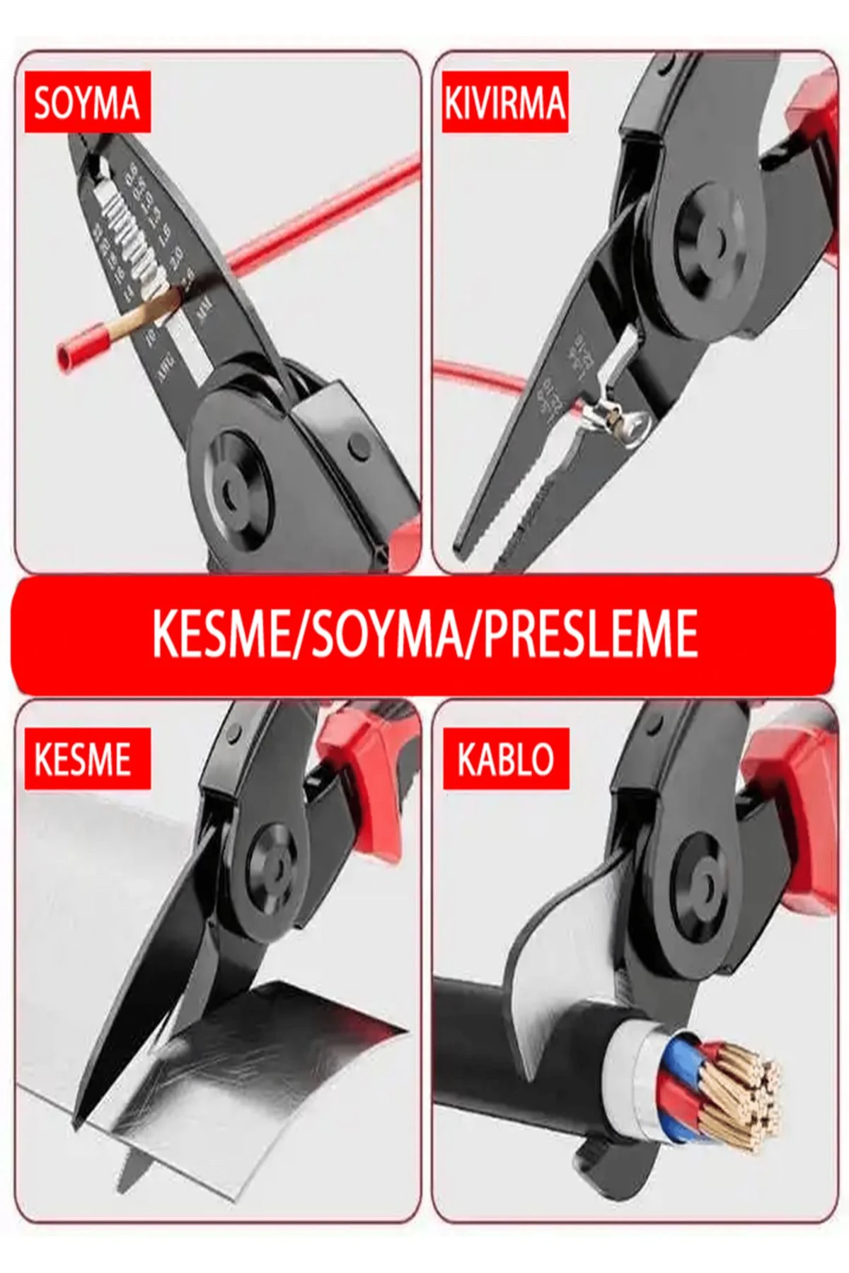 5'i 1 Arada Çok Amaçlı Çok Yönlü Ağır Hizmet Tipi Alet Kiti - Çok Fonksiyonlu Çıkarılabilir Pense