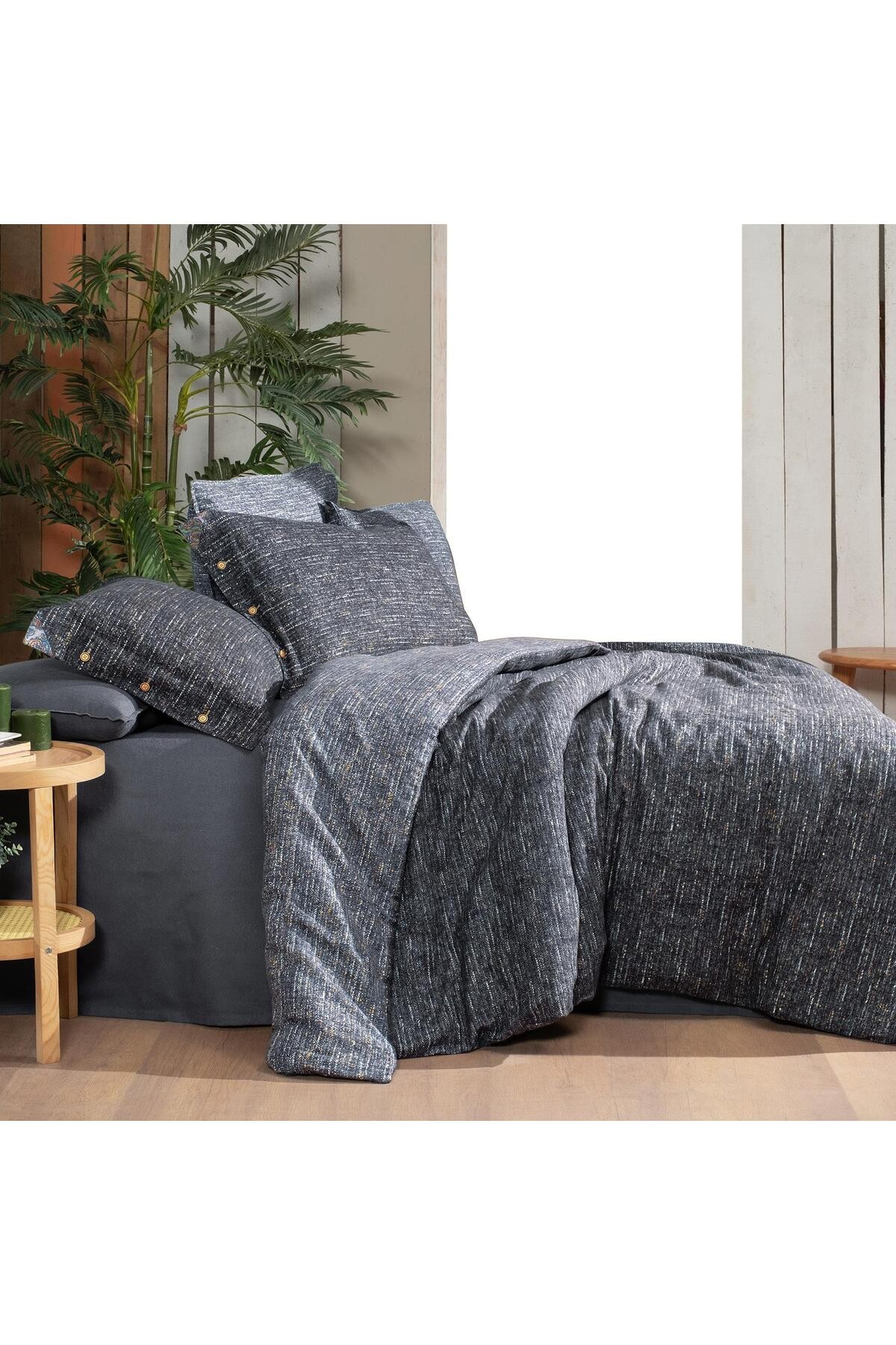 Glamis Çift Kişilik %100 Pamuk Flanel (Pazen) Nevresim Takımı Gri