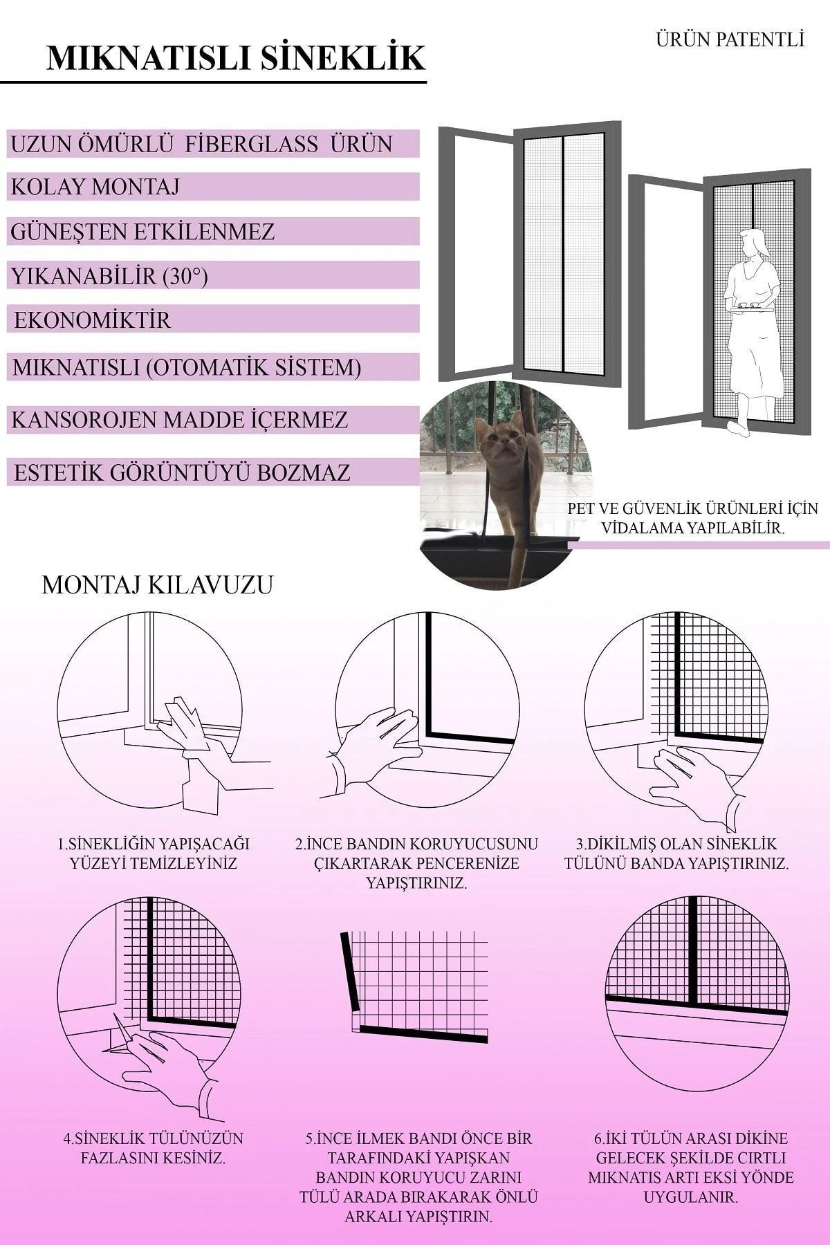 Sineklik En 93 Boy 220 Yıkanabilir Magnatik Fiberglass Kapı Penceresinekliği