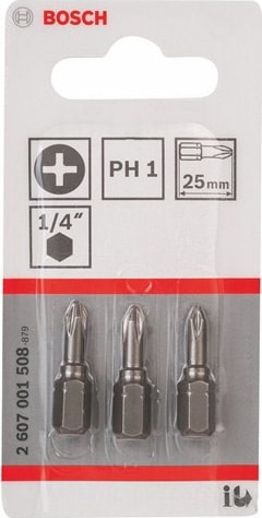 BOSCH - 3'Lü Paket - Ekstra Sert Seri Vidalama Ucu - Ph 1, 25 Mm