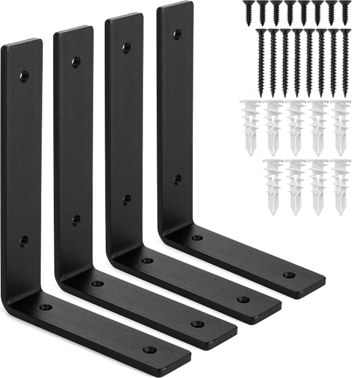 4'lü Set Siyah Metal Duvar Rafı Destek Ayakları, Güçlü Raf Tutucu Ters L Demiri ve Vida Seti (25 Cm)
