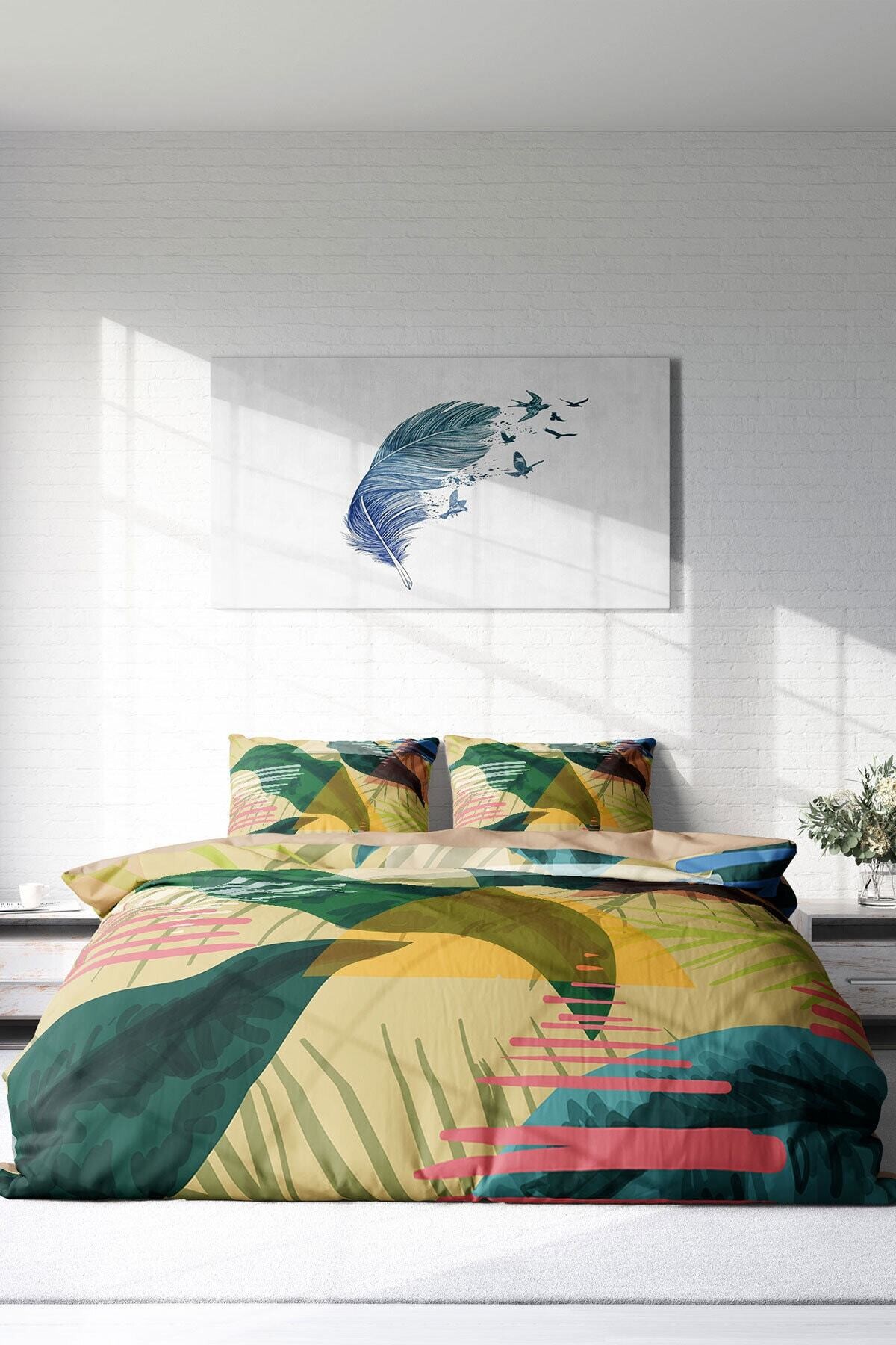 Kıng Sıze Relaxing Leaves Naturel Çift Kişilik Nevresim Takımı 220x240cm