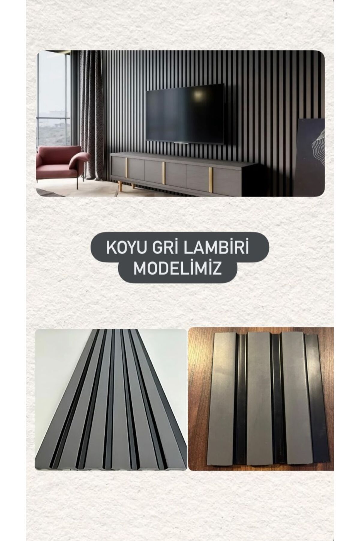 Lambiri ( 5 Adet 12x280 Cm ) Gri Antrasit Model Ev, Ofis Pvc Duvar Paneli