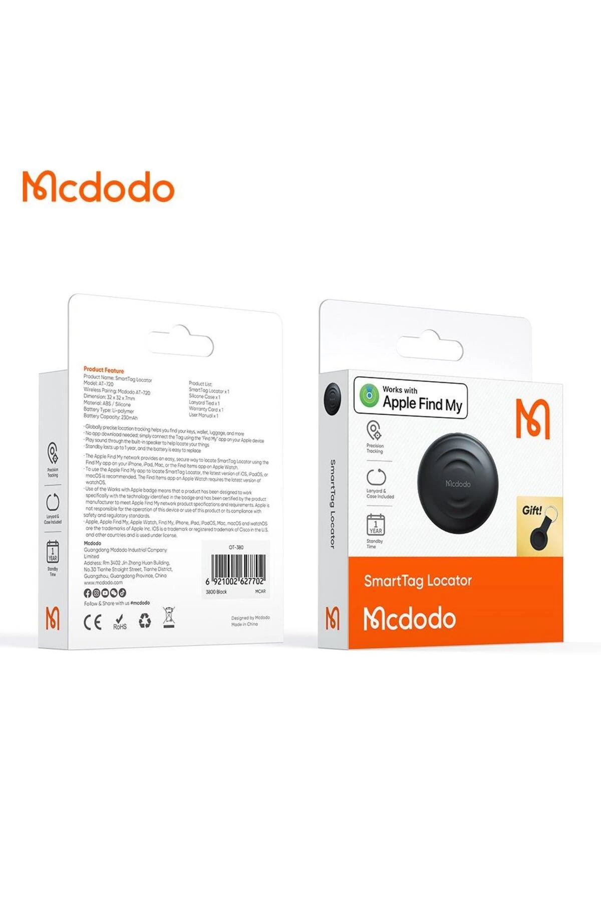 At-7201 Airtag Apple Uyumlu Akıllı Takip Cihazı Siyah Anahtarlı