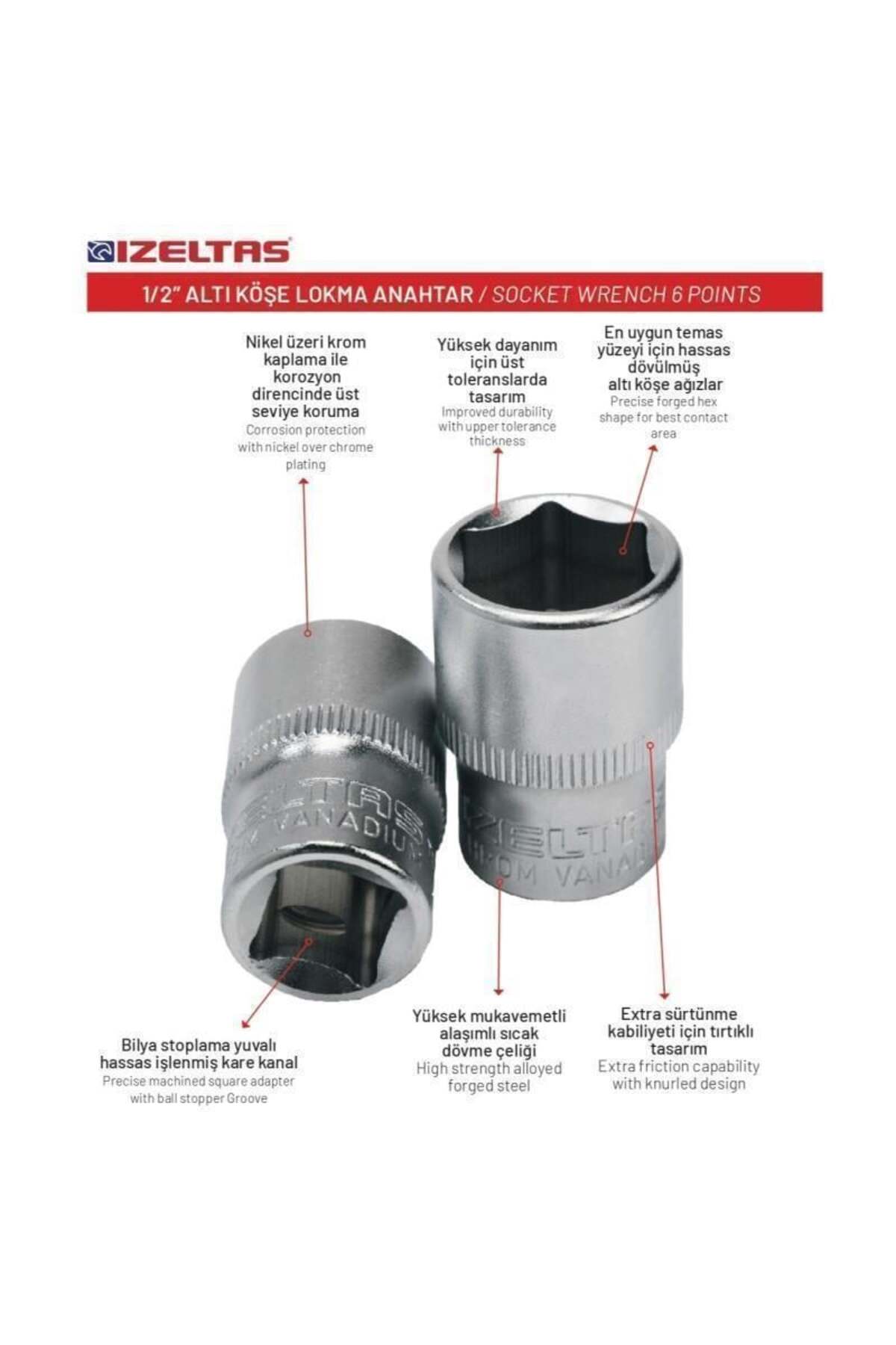 İZELTAŞ 32 Mm. 1/2" Altıköşe Lokma Anahtar 1113 06 1032