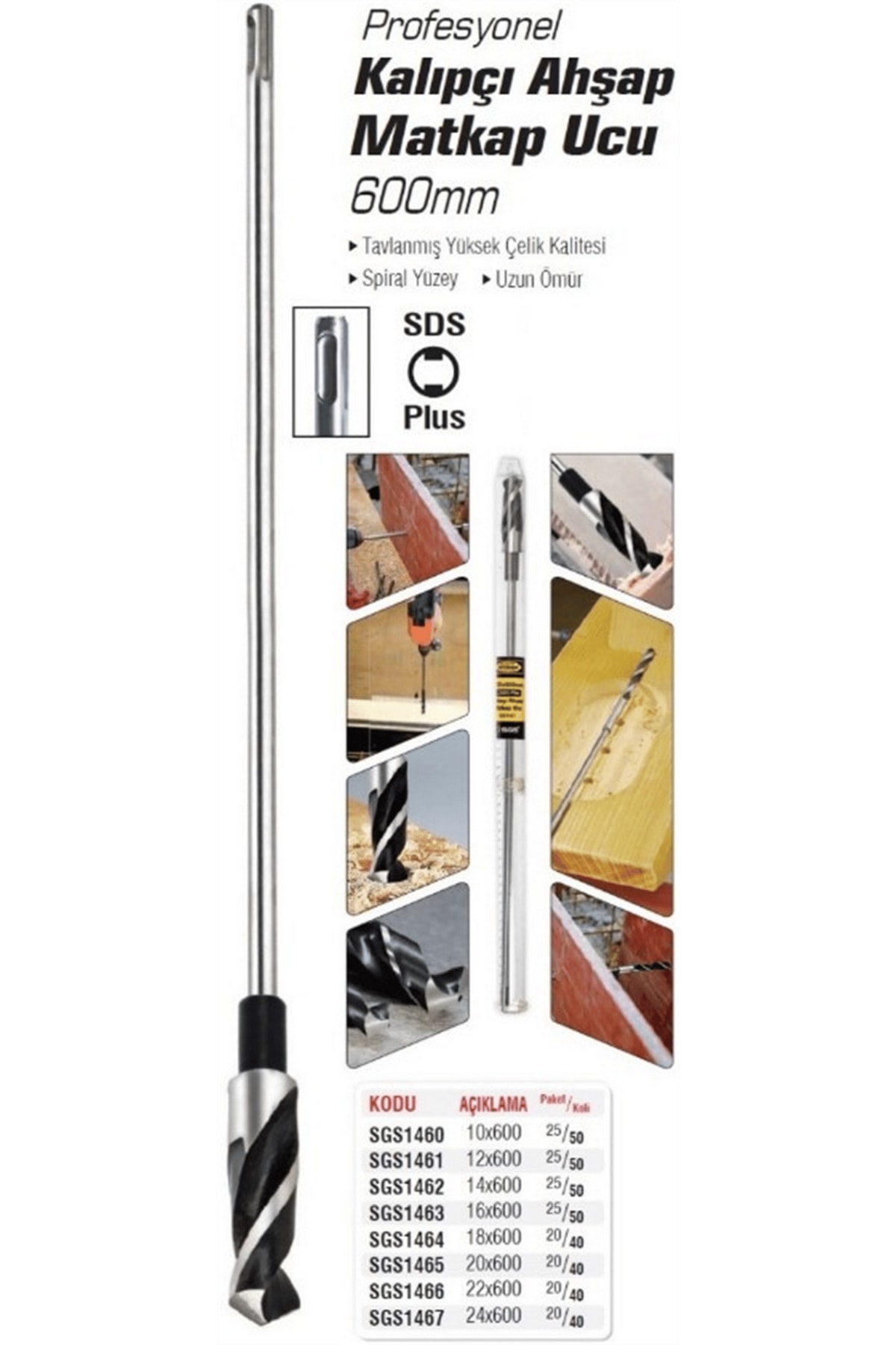 SGS SDS KALIPÇI AHŞAP MATKAP UÇU 16X600