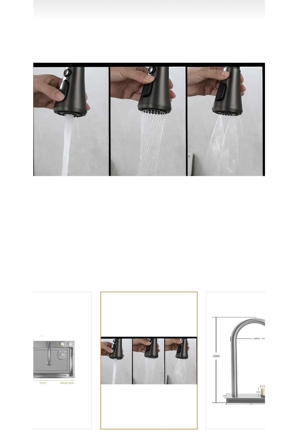 Antrasit Mutfak Evyesi Premium Tasarım Batarya Dahil Set Çok Fonksiyonlu Mutfak Eviyesi