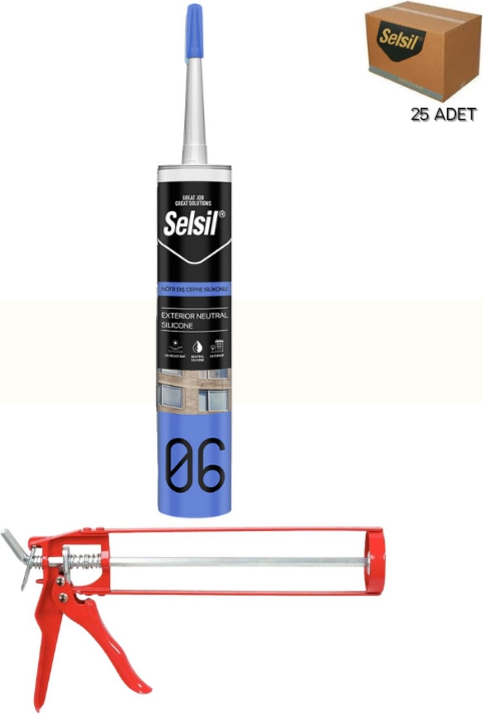 Nötr Cephe Silikonu 300 ml Şeffaf (25 Adet),demir Tabanca