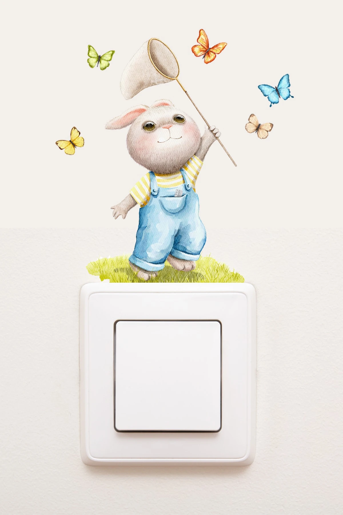 Minik Kelebekler Ve Tavşanın Oyunu Çocuk Odası Dekoratif Priz Sticker Seti