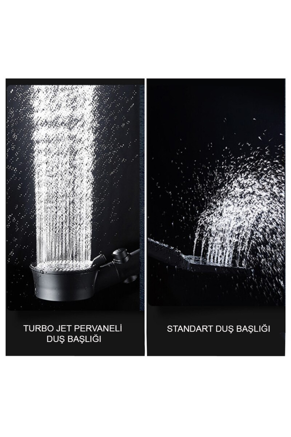 3'lü Set Siyah 5 Fonksiyonlu Turbo Jet Pervaneli Duş Başlığı Örgülü Hortum Ve Askı
