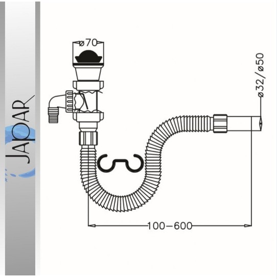 1 1-2 Körüklü Evye Sifonu 32MM Çam Çıkışlı Körüklü Lavabo Sifonu