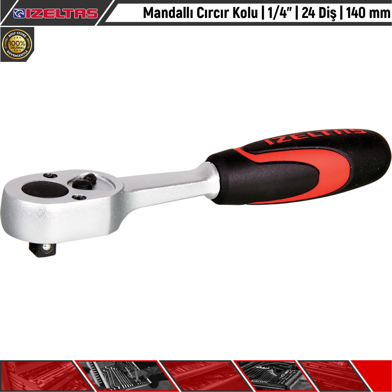 İZELTAŞ Mandallı Cırcır Kolu | 1/4” | 24 Diş | 140 mm