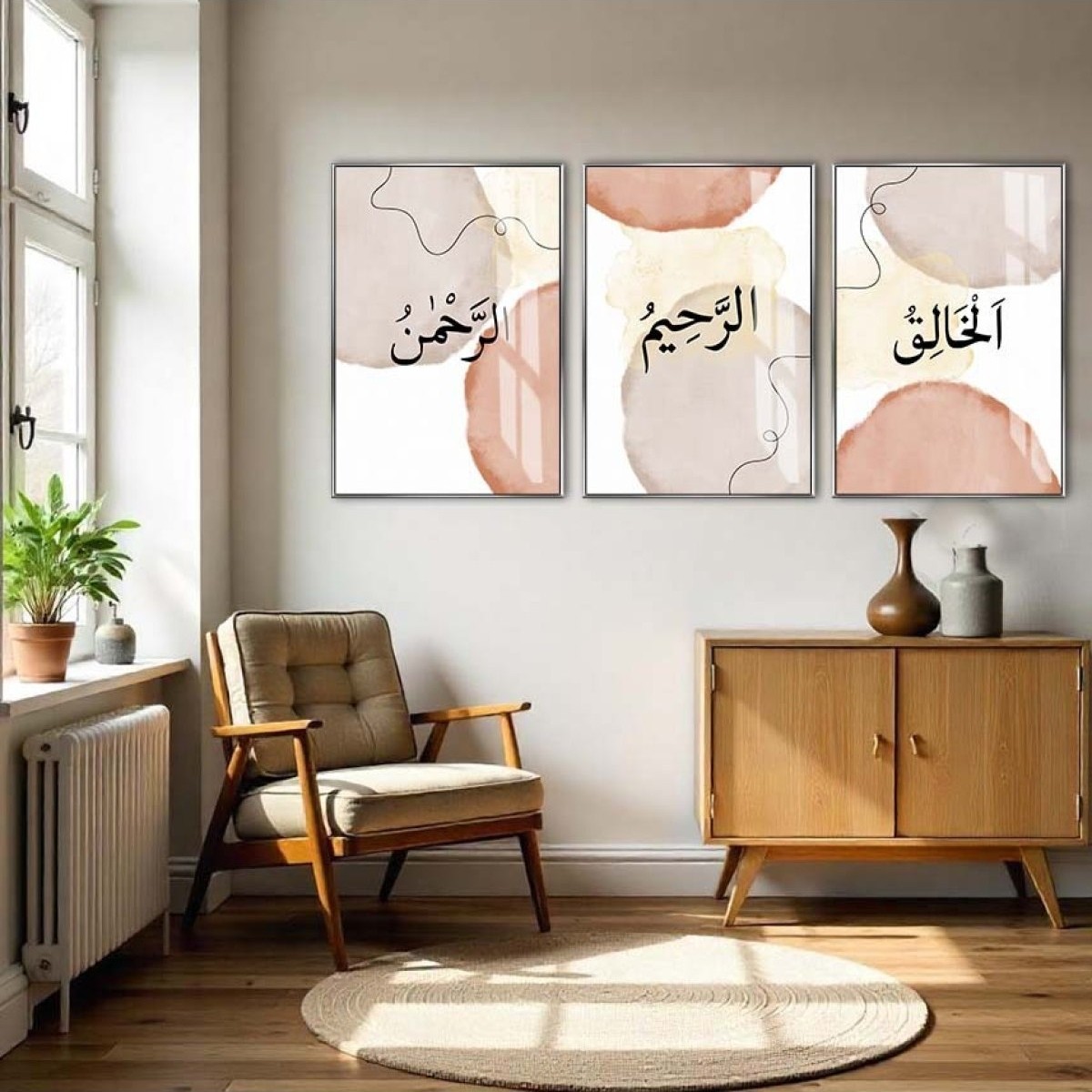 |soft Kahve Bohem Er-Rahman Er- Kombini|çerçeveli Cam Tablo 3lü Dikey