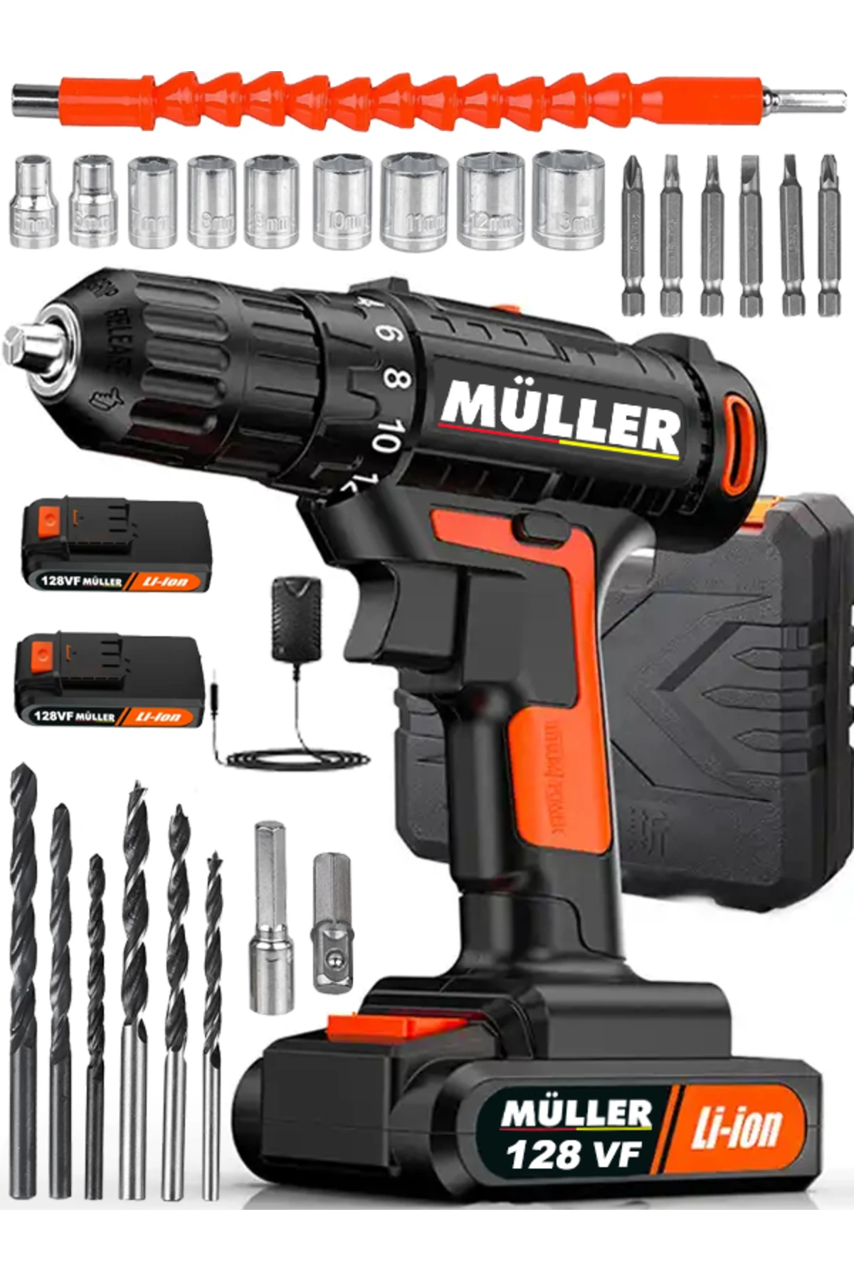 Germany 1200 Çift Kartlı Çelik Şanzuman Bakır Sargılı 2 Akülü Şarjlı Matkap Vidalama 27 Pcs