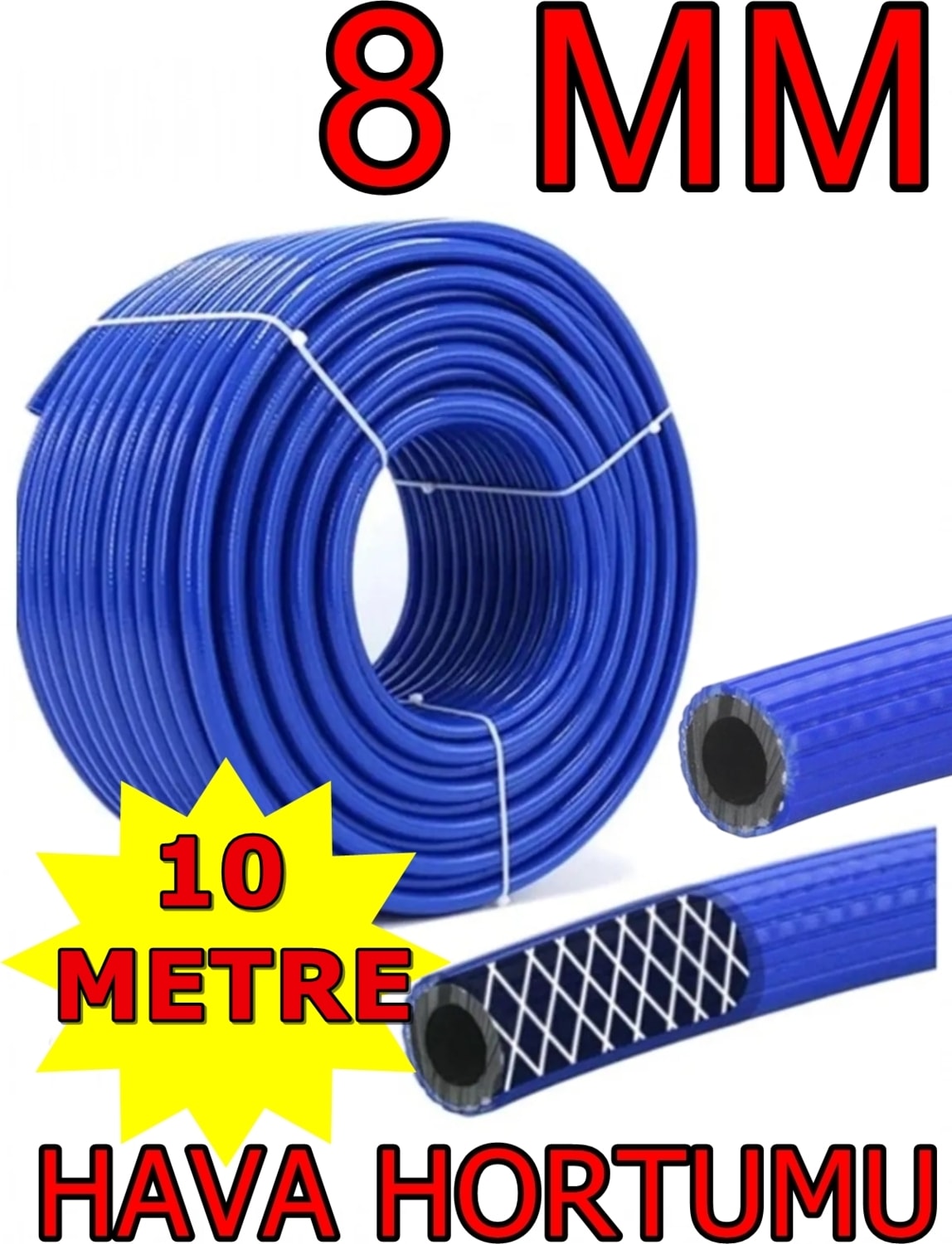 Kompresör Hava Hortumu 10 mt 8 mm Mavi - Thermo Oksijen Hava Hortumu