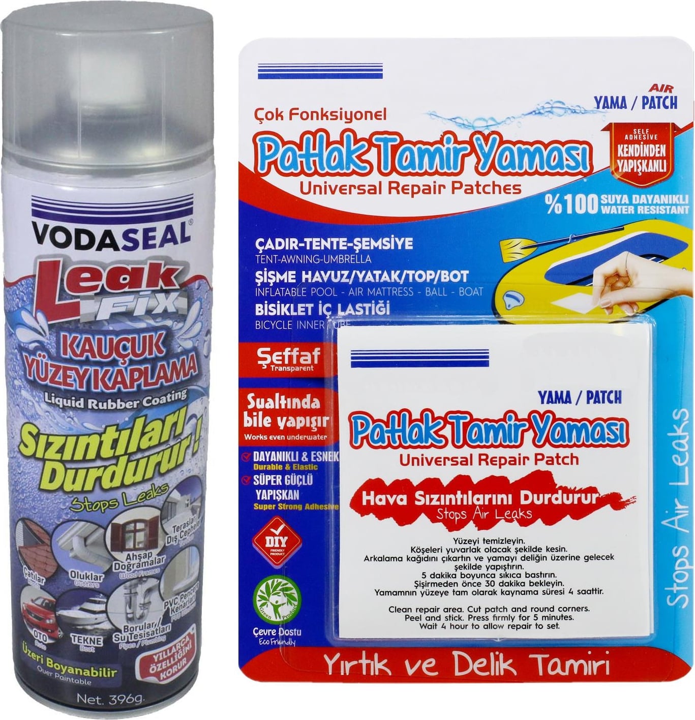 Leak Fix Su Sızdırmaz Sprey Şeffaf 396 gr + Patlak Tamir Yaması