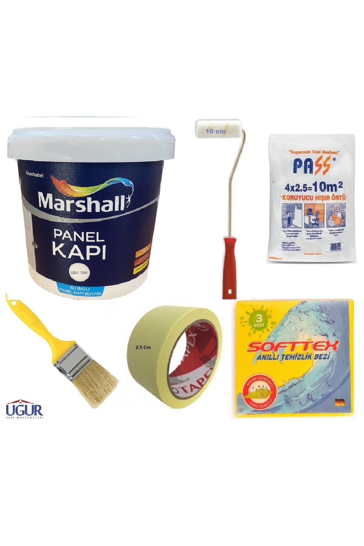 Beyaz Kokusuz Amerikan Panel Kapı Boyası Su Bazlı Boyama Seti 5 Parça