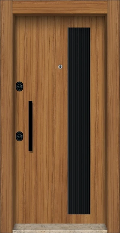 TEZ3463 Ahşap Kaplama Kabartma Model Çelik Kapı Tırnaklı Sistem