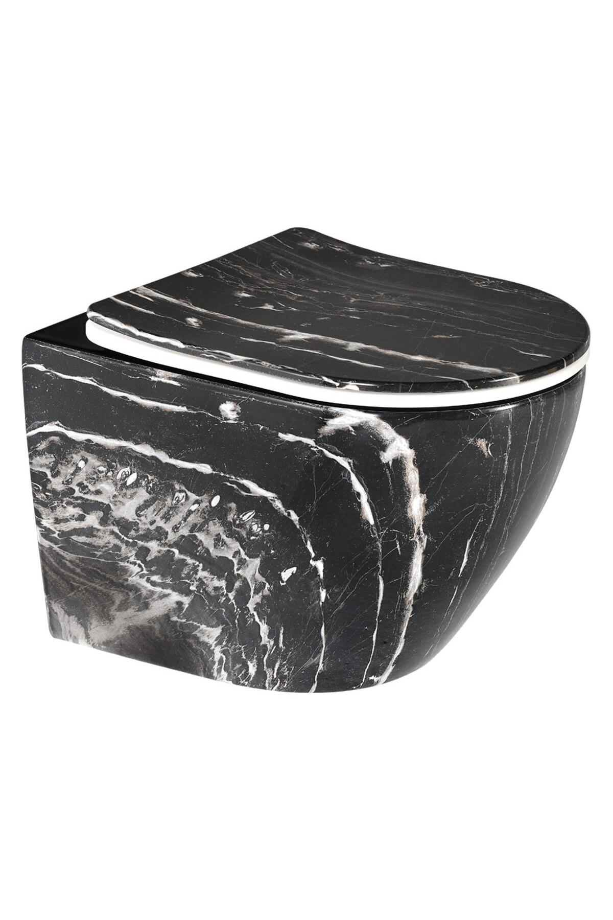 ET-501M4 Siyah Mermer Desenli Klozet