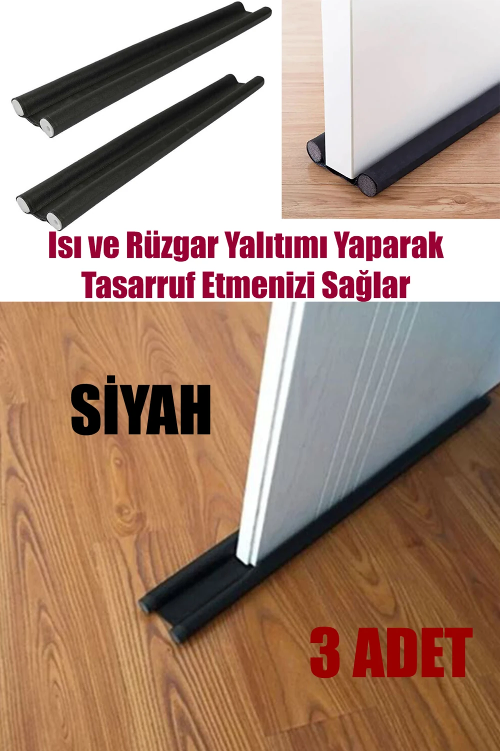 Ankaflex 3 Adet Çift Taraflı Kapı Altı Rüzgar Soğuk ve Haşere Önleyici Isı Yalıtım Süngeri