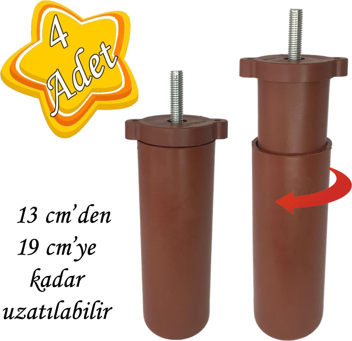 4 Adet Ayarlı Destek Ayağı 13 x 19 cm Kahverengi Gizli Ayak Mobilya Kanepe Baza Koltuk Dolap Tv Ünitesi
