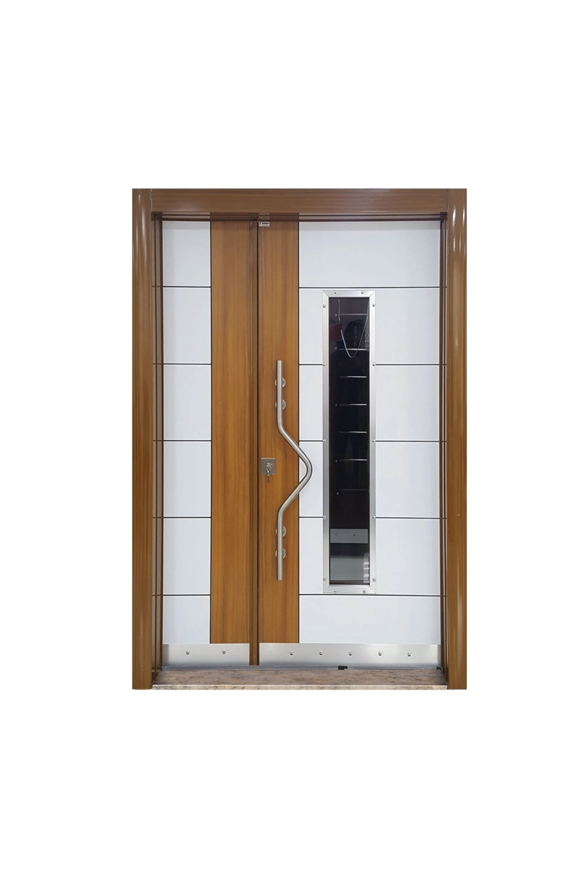 0163 Ahşap Desenli Bina Kapısı, Apartman Kapısı Tırnaklı Sistem Sağ Açılım