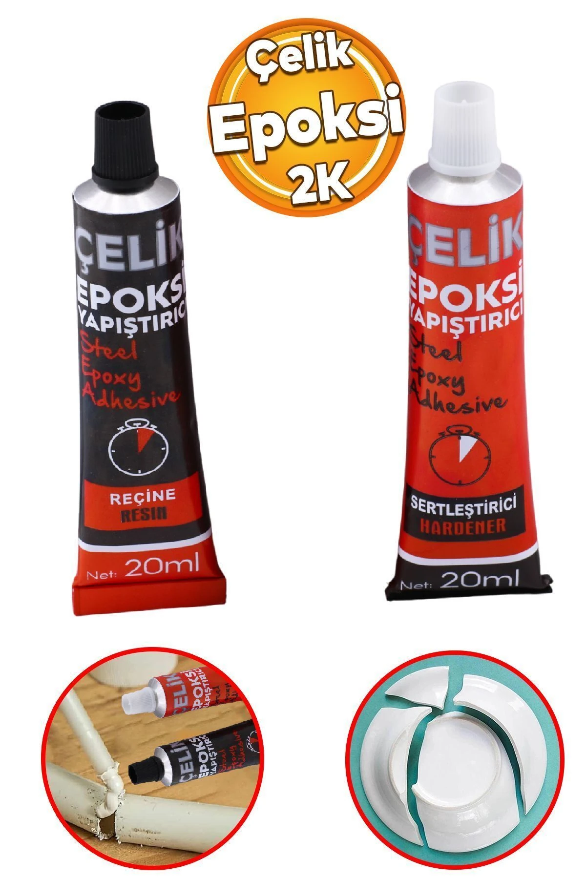 Güçlü Epoksi Yapıştırıcı Metal Plastik Seramik Cam Çelik Yapıştırıcı 20 + 20 Gr Hızlı Kuruyan