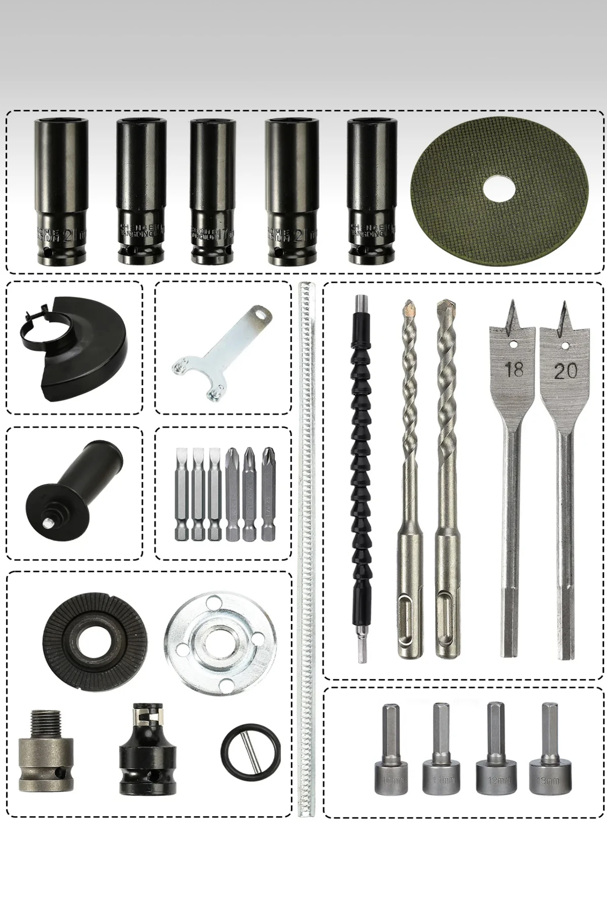 3 Lü Set Torklu Vidalama Somun Sıkma Şarjlı Matkap 2-26mm Şarjlı Taşlama 125mm