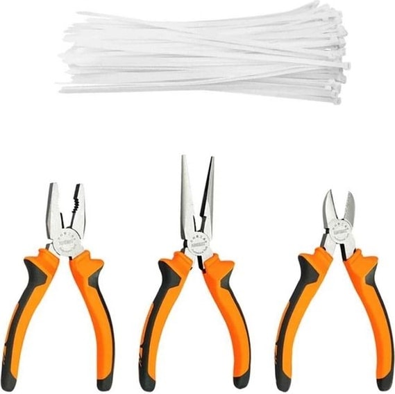 Mini Pense Kargaburun Yankeski 3'lü Set + 100 Plastik Kelepçe
