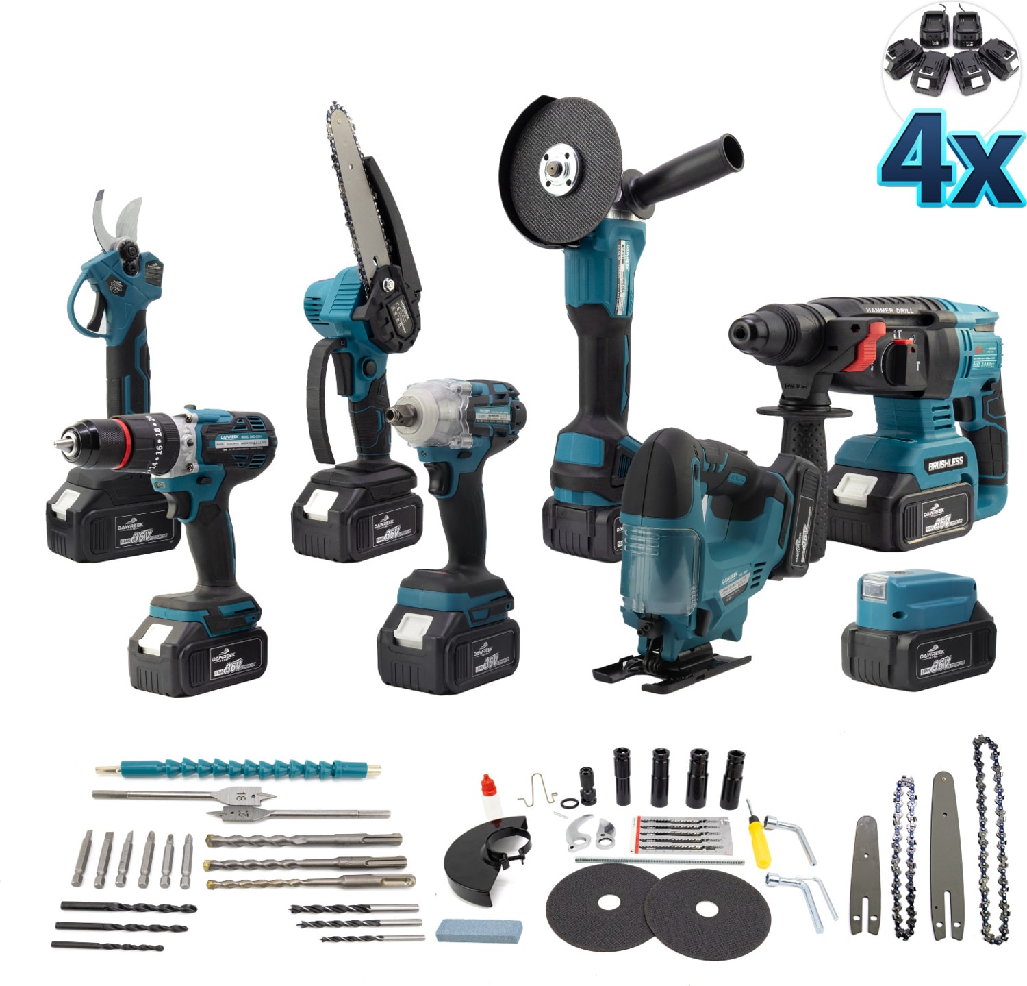 8'li Set Somun Sıkma - Dekupaj - Taşlama - Vidalama - Hilti - Dal Budama - Dal Kesme - Akü Dbml