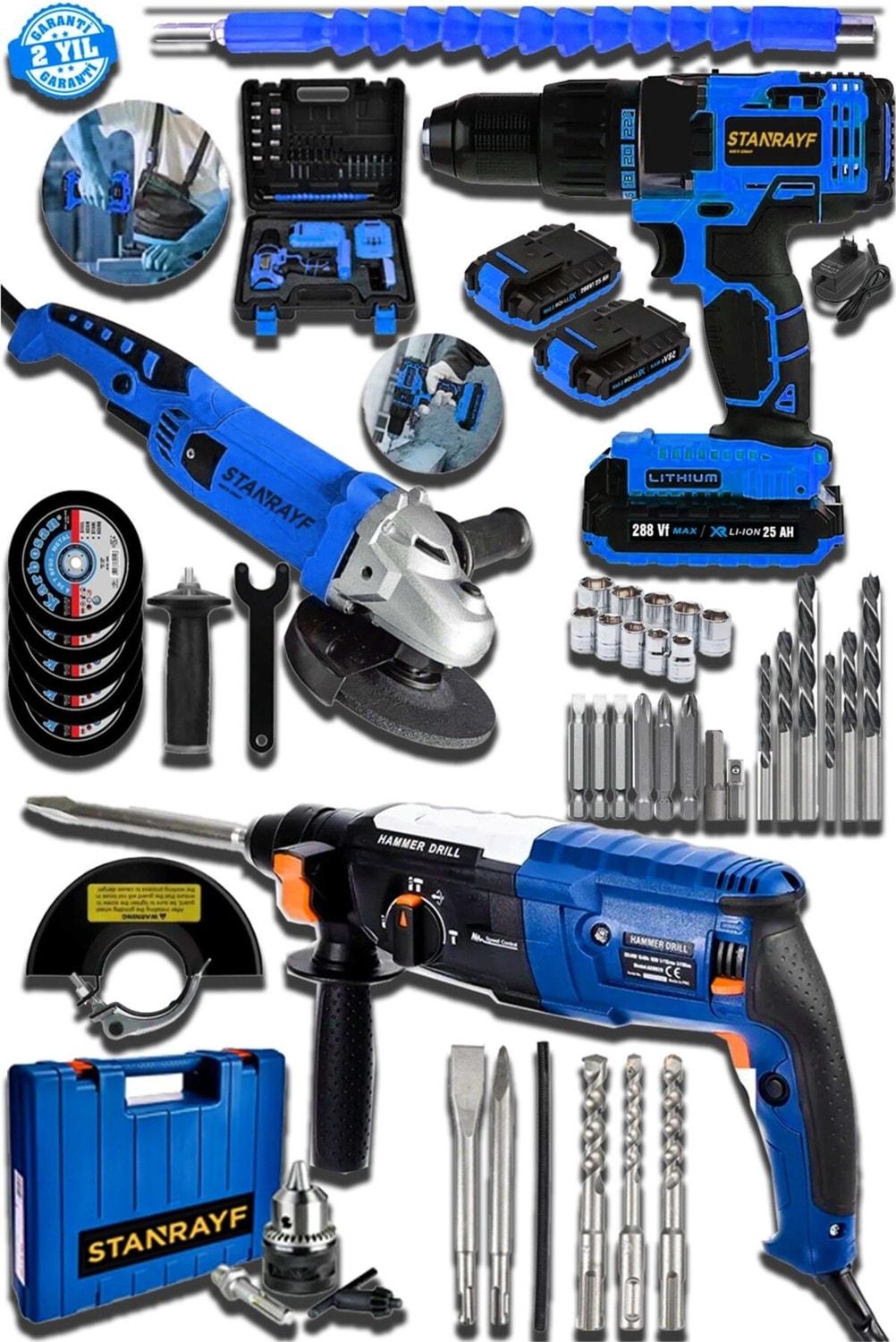 Alman 3 Lü Set 298 V Şarjlı Matkap 9200 W Kırıcı Delici Hilti 7200 W Taşlama Sprel Makinesi
