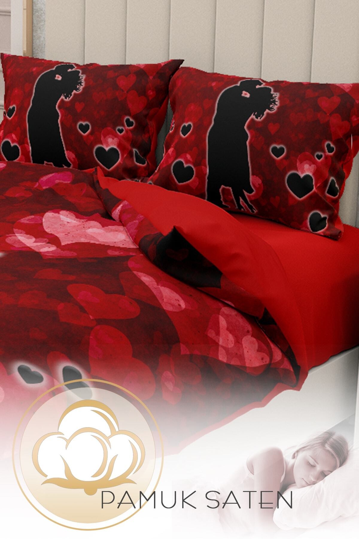 Kıng Sıze Sevgililer Günü Çift Kişilik Nevresim Takımı%100 Pamuk Aşkın Rengi 220x240cm