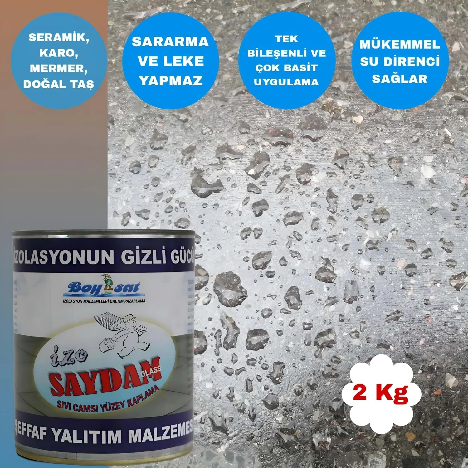 Izo Saydam Glass Seramik Karo Mermer Şeffaf Sıvı Cam Izolasyon Kaplaması 2 kg