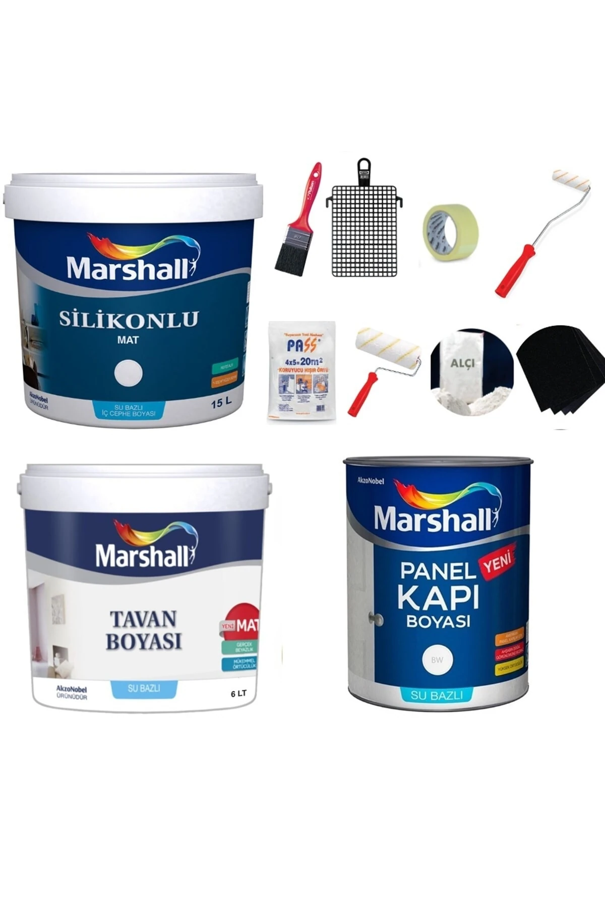 Silikonlu Mat Iç Cephe Boya 17.5lt+tavan Boya 10kg+panel Kapı Boyası Su Bazlı Beyaz 2,5lt