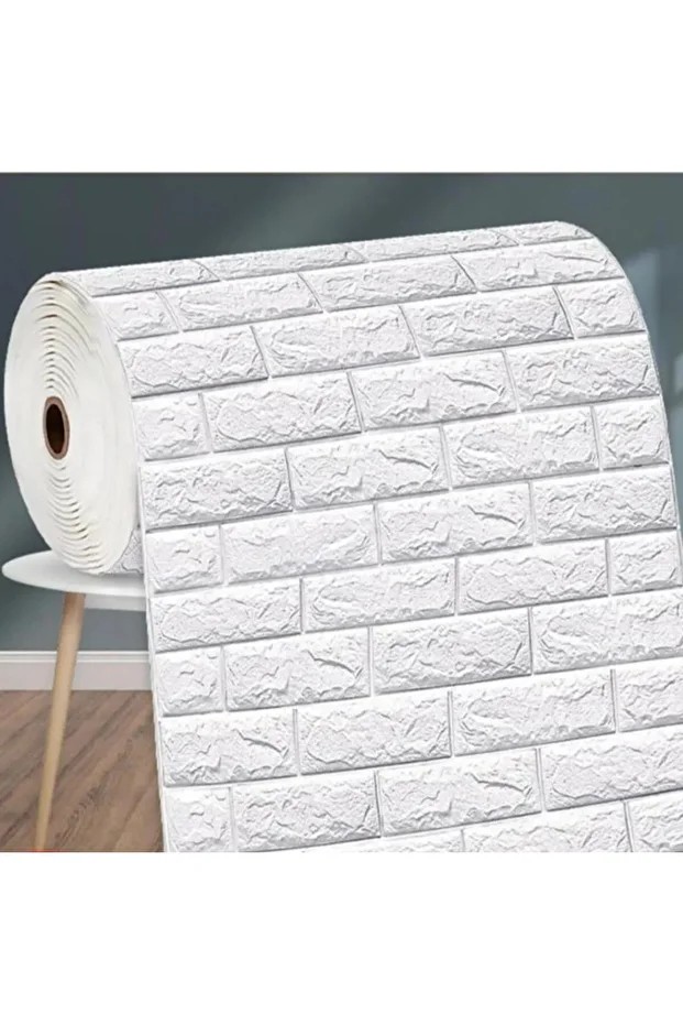 Kendinden Yapışkanlı Duvar Kağıdı Esnek Köpük Paneli 70x500cm (3,5 m2) Beyaz 3d Tuğla Desen Ev Ofis