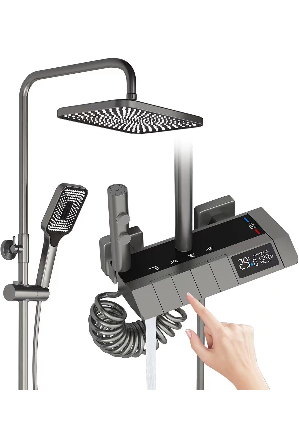 PREMİUM Dijital Göstergeli Piyano Tuşlu Termostatik Banyo Batarya Duş Sistemi (HAM MADDE SARI)