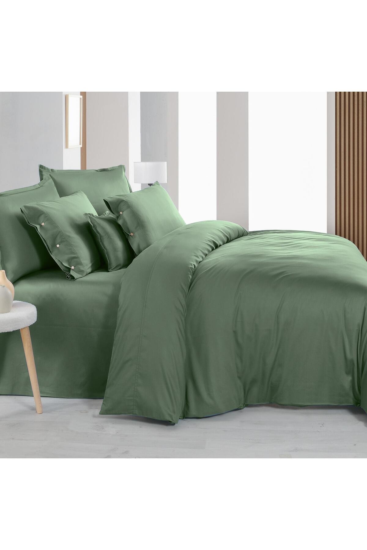 Monochrome Forest Green %100 Pamuk Saten ''300 TC" Nevresim Takımı  ÇK
