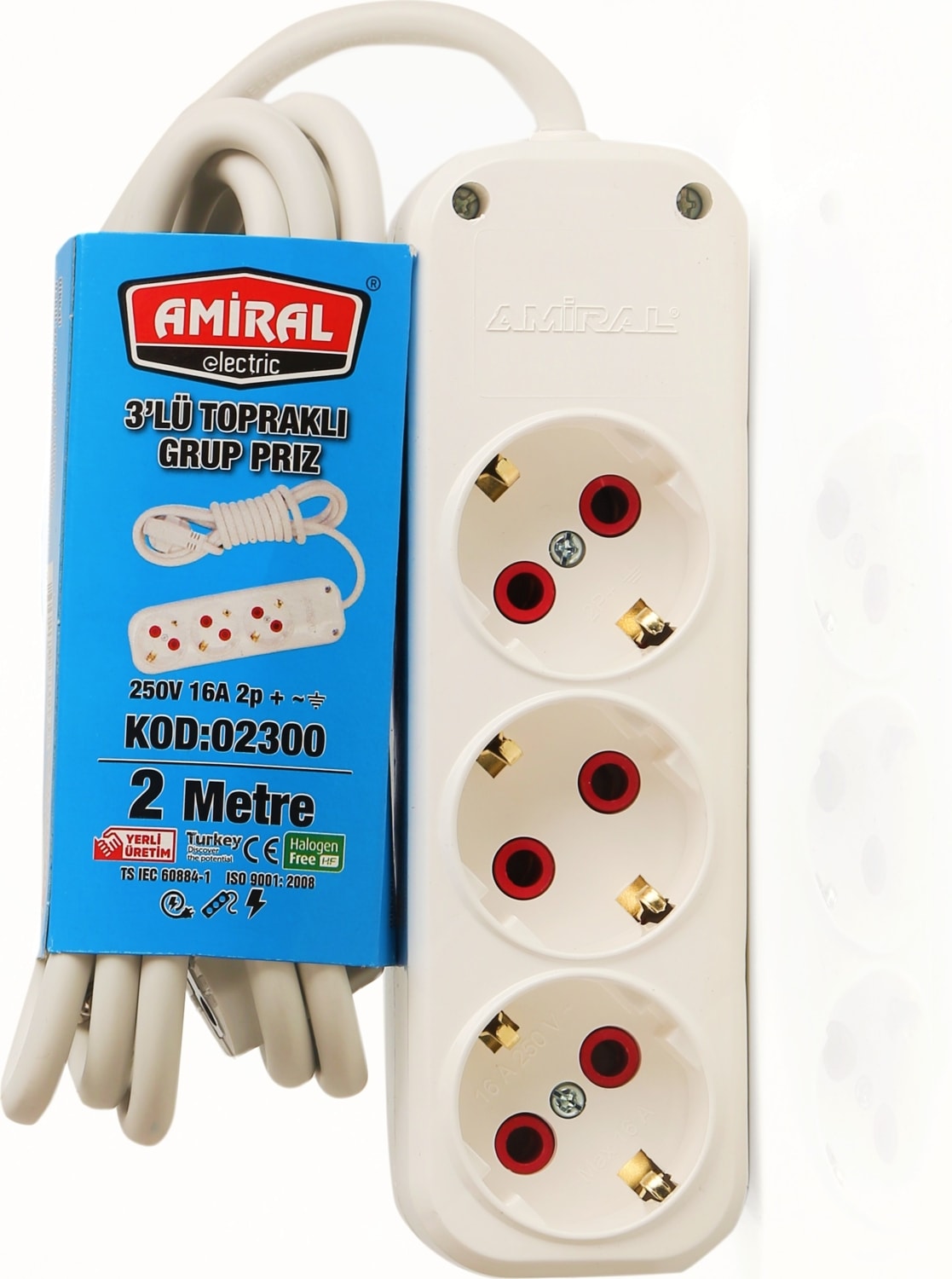 Marka 2 Metre Kablolu Topraklı Ara Kablosu Uzatmalı Seyyar 3lü Grup Priza