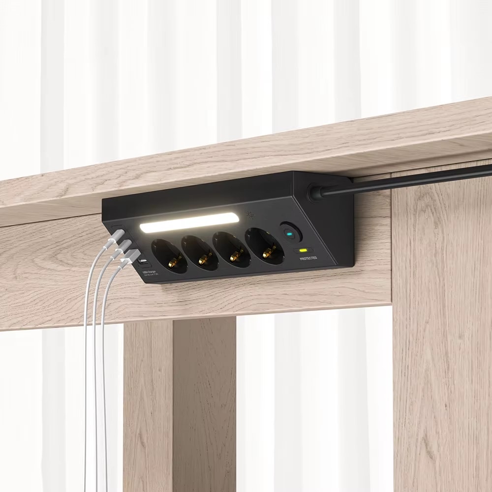Çoklu Gece Lambalı Priz Yüksek Gerilim Korumalı 4'lü Priz 2xusb 2xtype-C Çıkışlı Grup Priz Çoğaltıcı