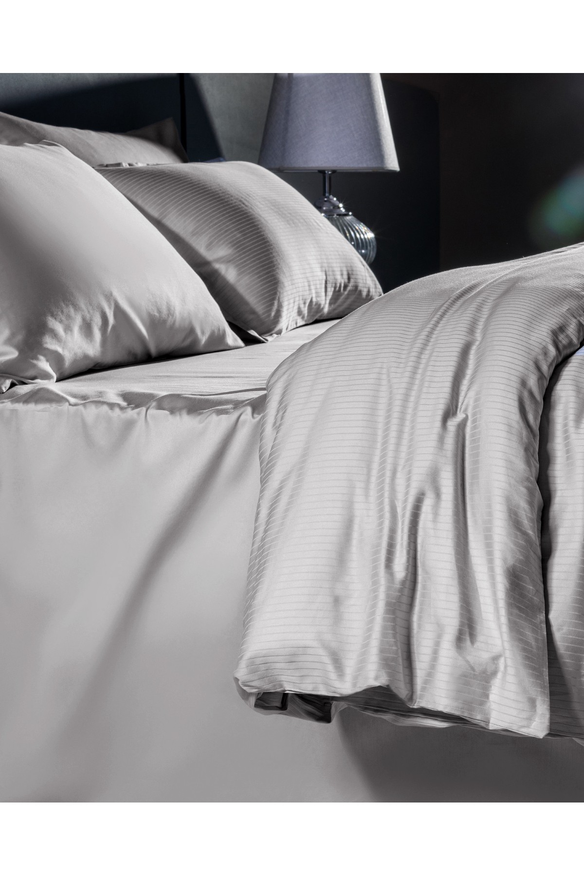 Thalie King Size %100 Pamuk Çizgili - 300TC Saten Nevresim Takımı - Gri