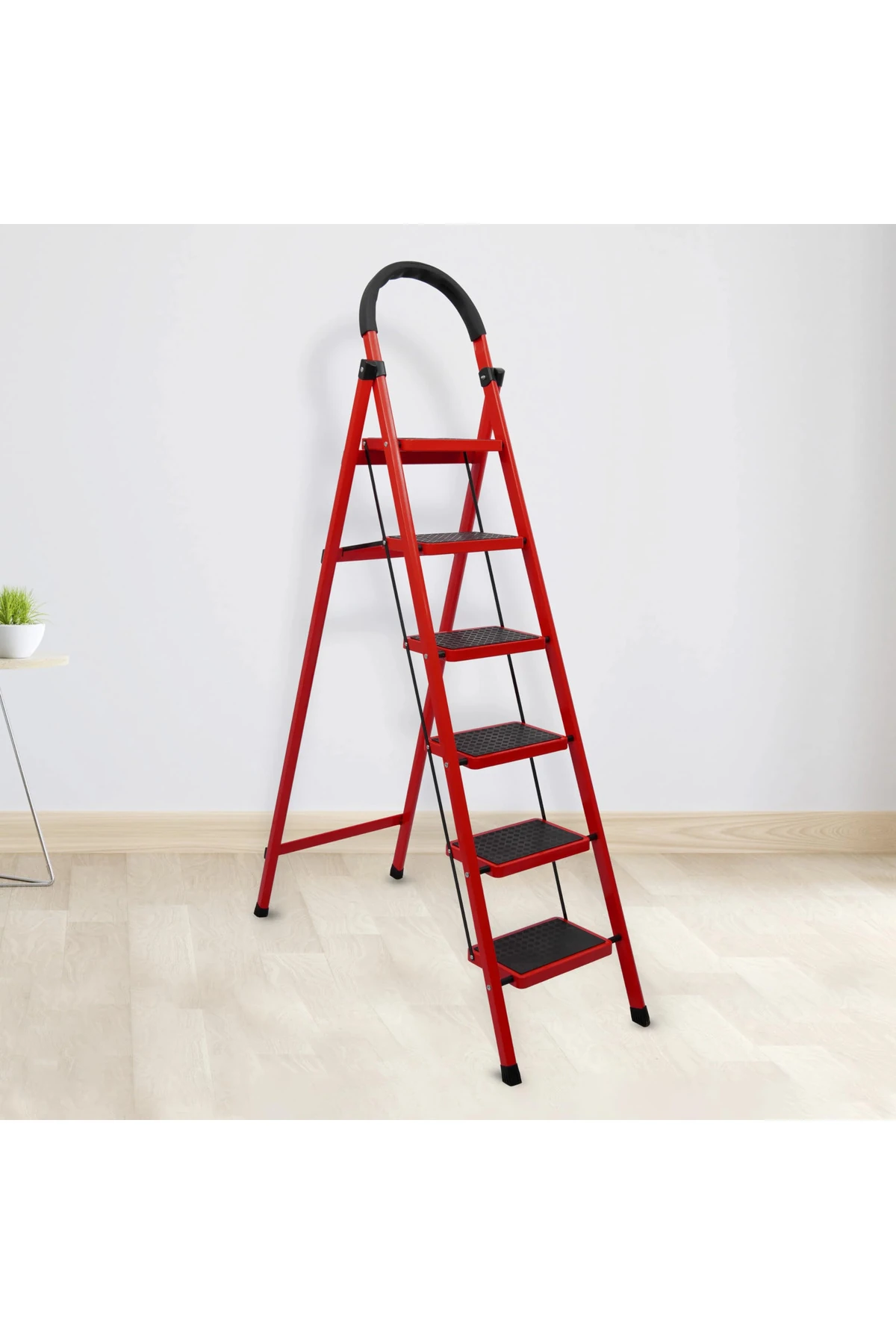 Metal 6 Basamaklı Katlanır Merdiven | Kaymaz Yüzeyli Basamaklı Ev Tipi 150 Kg Taşıma Kapasiteli